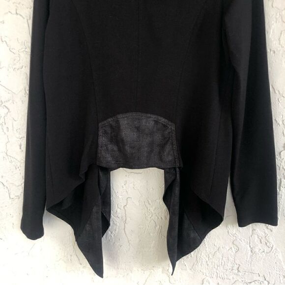 CABI Owens Faux Leather Waterfall Draped Open Front Black Jacket Size Medium - Picture 9 of 10
